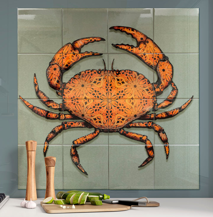 Crab Tile Mural - Green-Grey Background