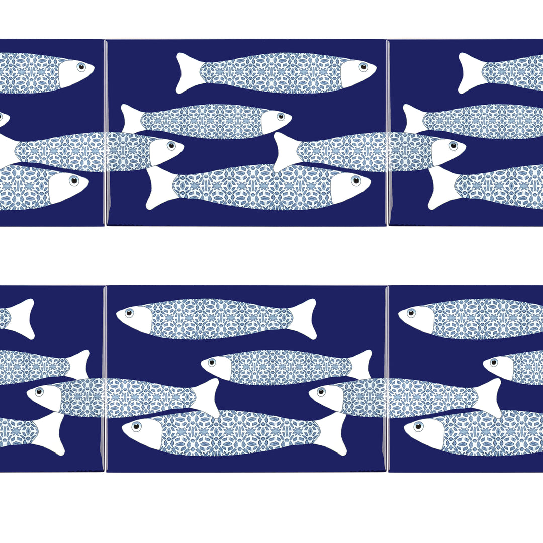 Navy Blue Ocean Shoal - Border version - Large Rectangular Tile - 30x20cm (12x8 inches)