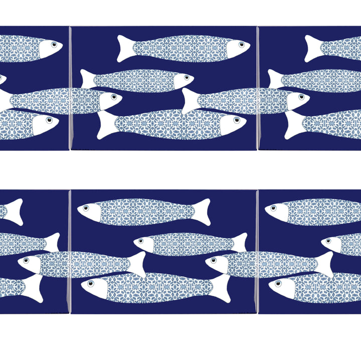 Navy Blue Ocean Shoal - Border version - Large Rectangular Tile - 30x20cm (12x8 inches)