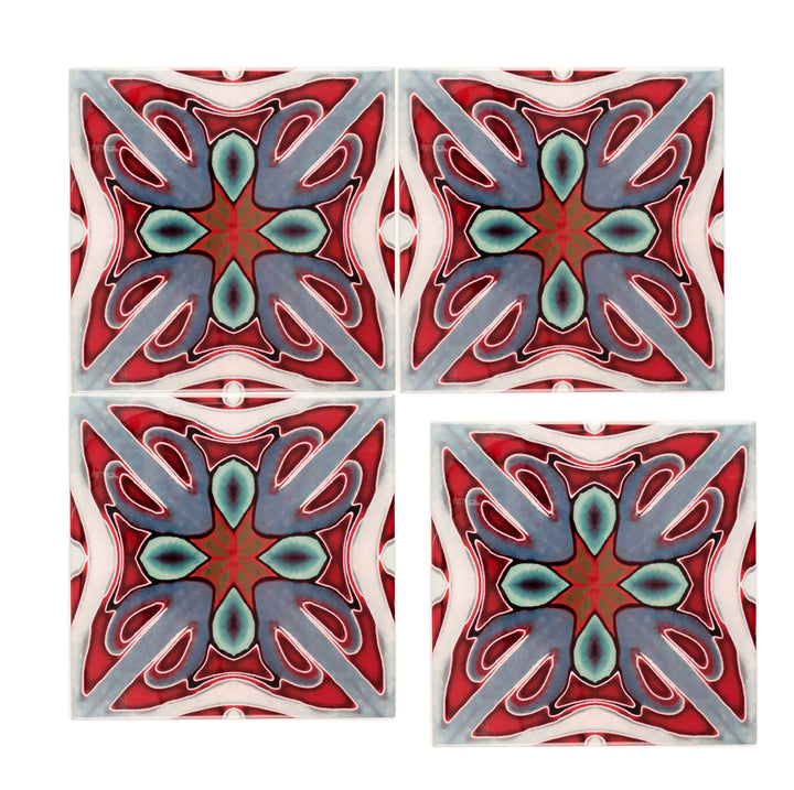 SALE SET OF 4x 20cm tiles - Victorian Red Twining - Perfect (several sets available!)