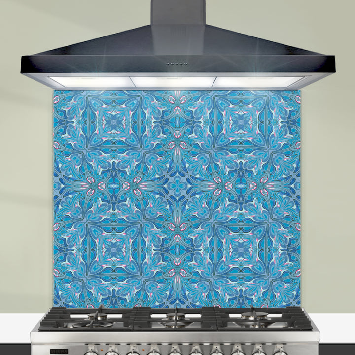 Flourishing Garden Kitchen Splashback - Navy Blue / Pink