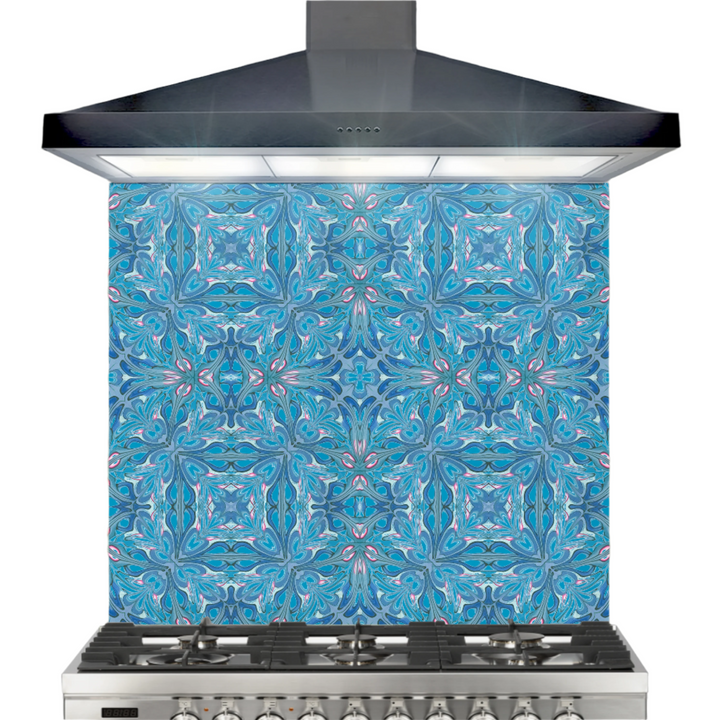 Flourishing Garden Kitchen Splashback - Navy Blue / Pink