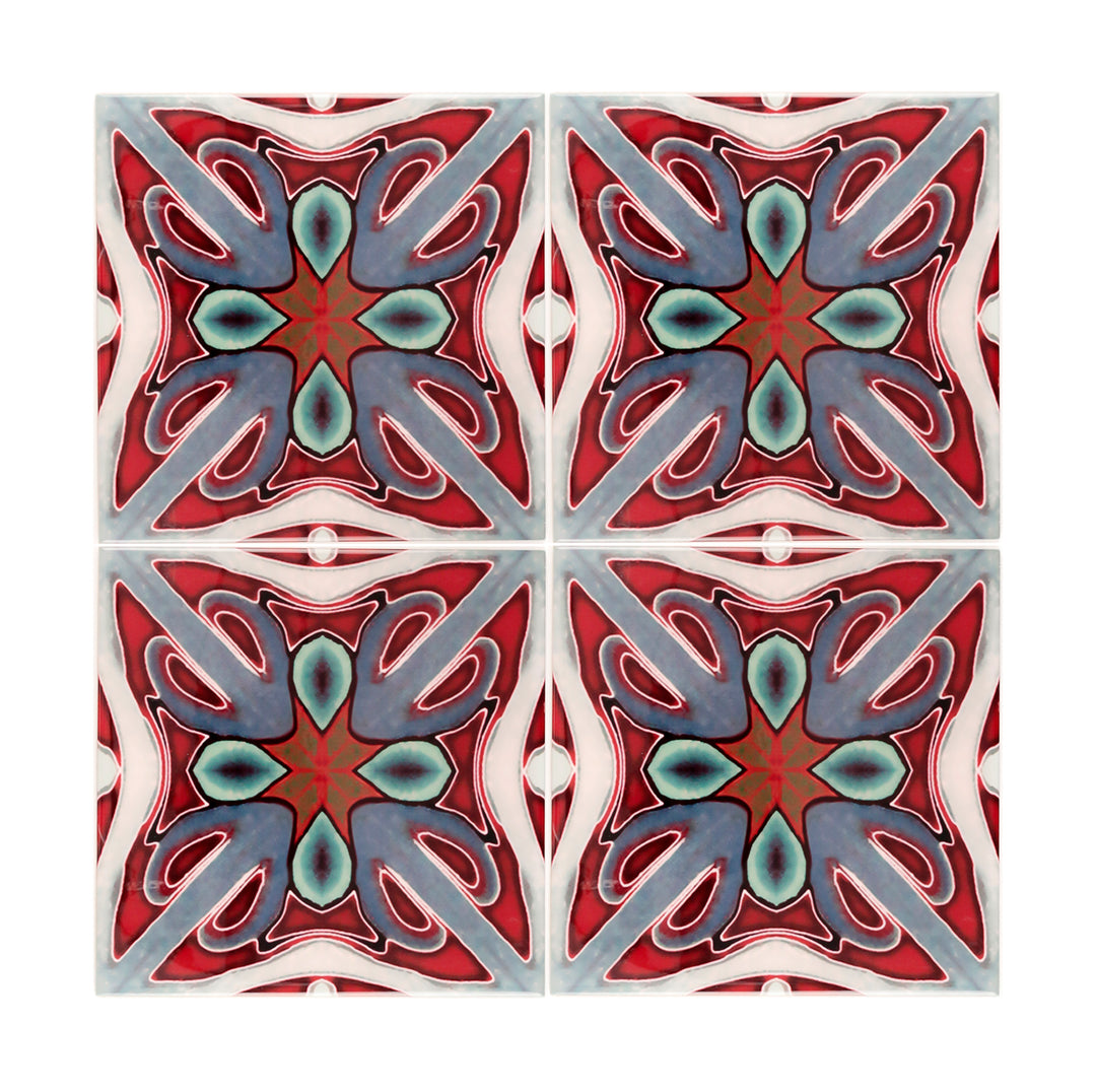 SALE SET OF 4x 20cm tiles - Victorian Red Twining - Perfect (several sets available!)