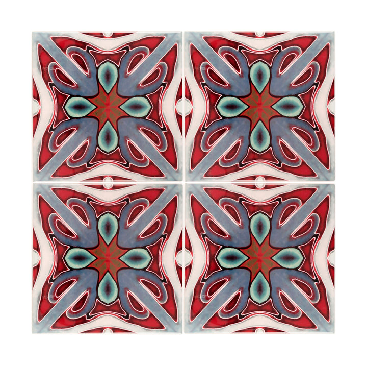 SALE SET OF 4x 20cm tiles - Victorian Red Twining - Perfect (several sets available!)