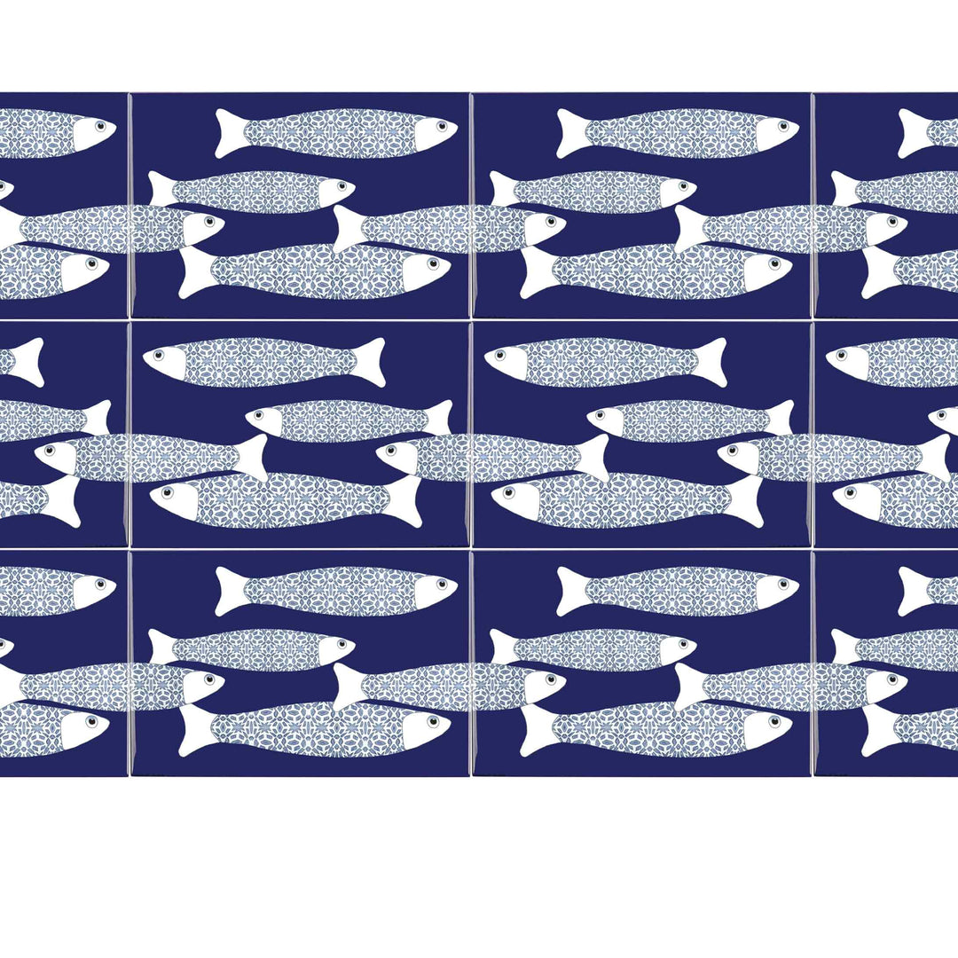 Navy Blue Ocean Shoal - Border version - Large Rectangular Tile - 30x20cm (12x8 inches)