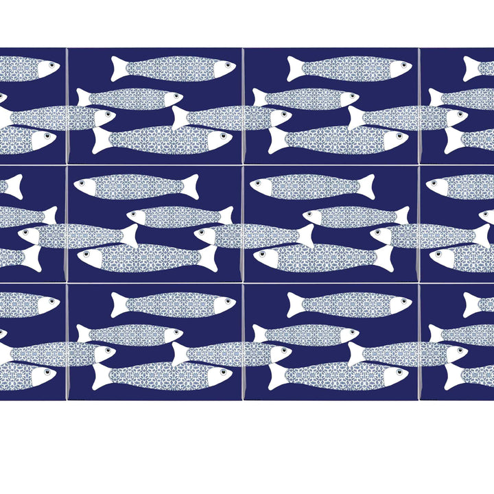 Navy Blue Ocean Shoal - Border version - Large Rectangular Tile - 30x20cm (12x8 inches)