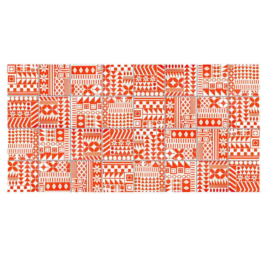 SALE SET of 8x 10.8cm Orange Geometric Retro tiles