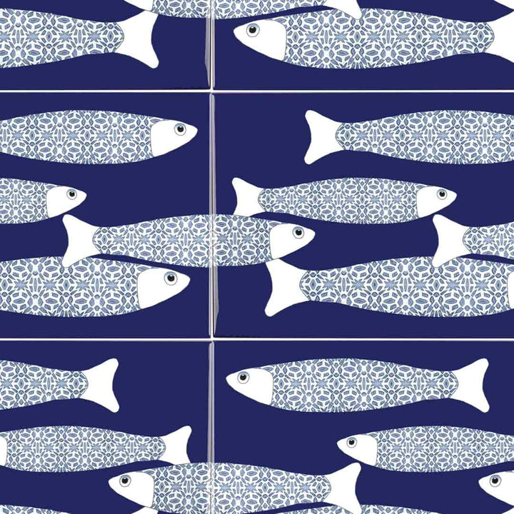 Navy Blue Ocean Shoal - Border version - Large Rectangular Tile - 30x20cm (12x8 inches)