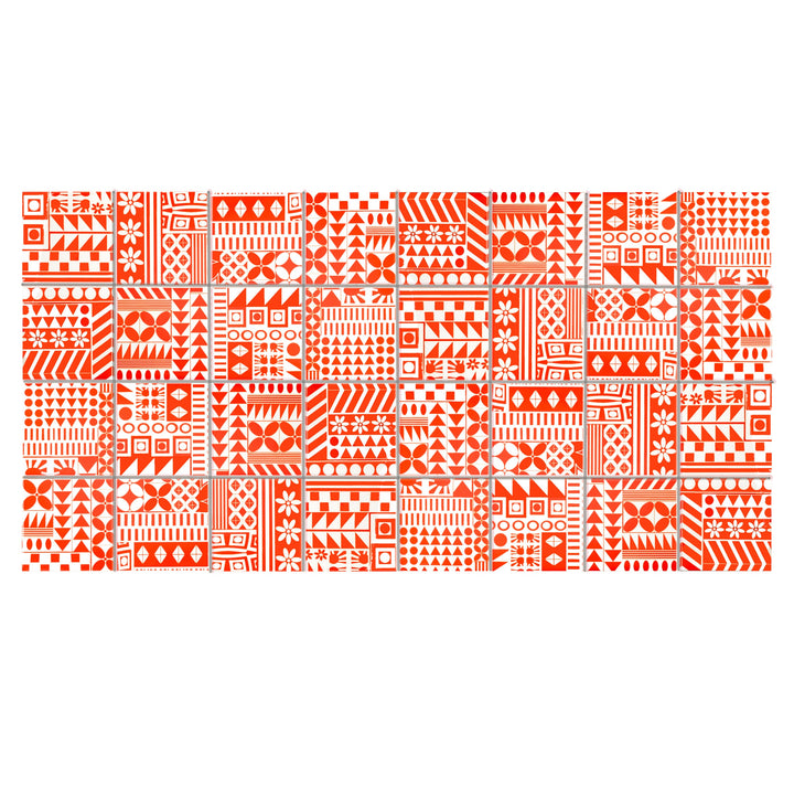 SALE SET of 8x 10.8cm Orange Geometric Retro tiles
