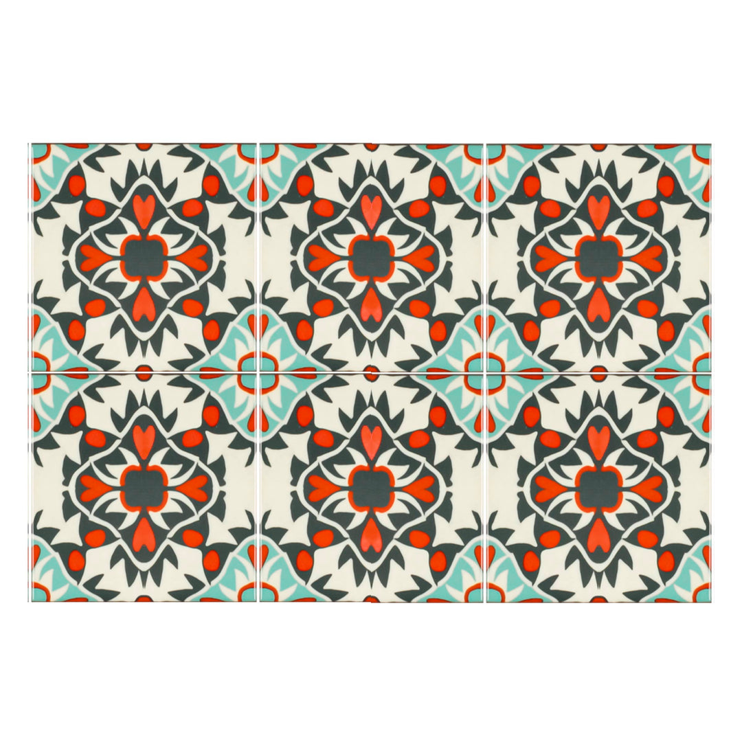 Aztec Blue Grey Orange Tiles