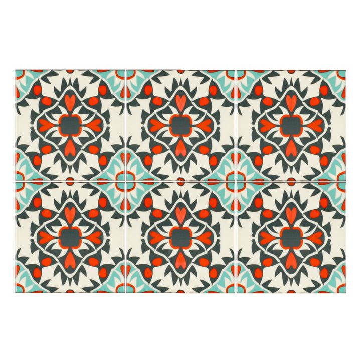 Aztec Blue Grey Orange Tiles