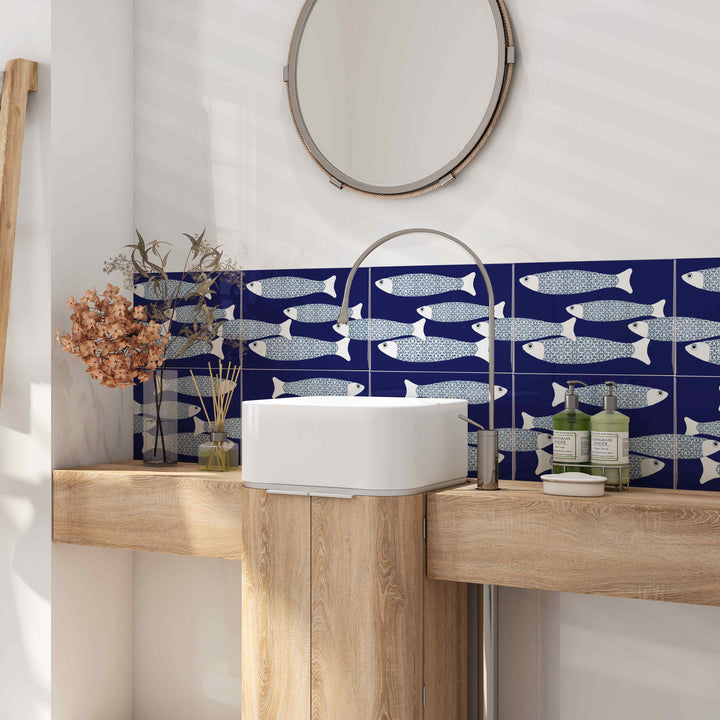 SALE SECONDS - 5x Navy Blue Ocean Shoal - Border version - Large Rectangular Tiles - 30x20cm