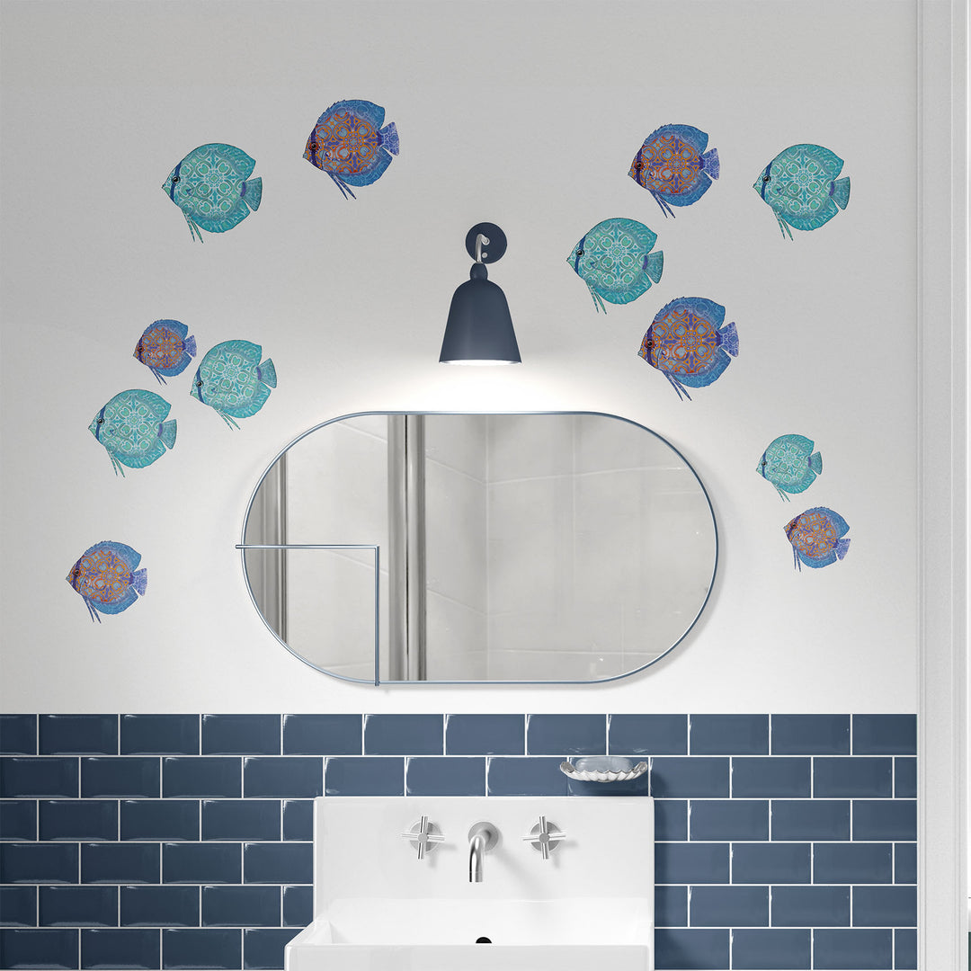 Discus fish tile decals - Blue / Red