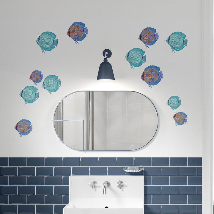 Discus fish tile decals - Blue / Red