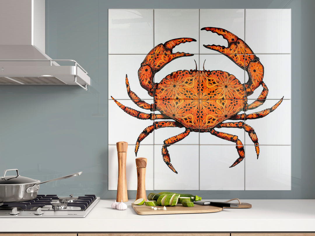 Crab Tile Mural - White Background