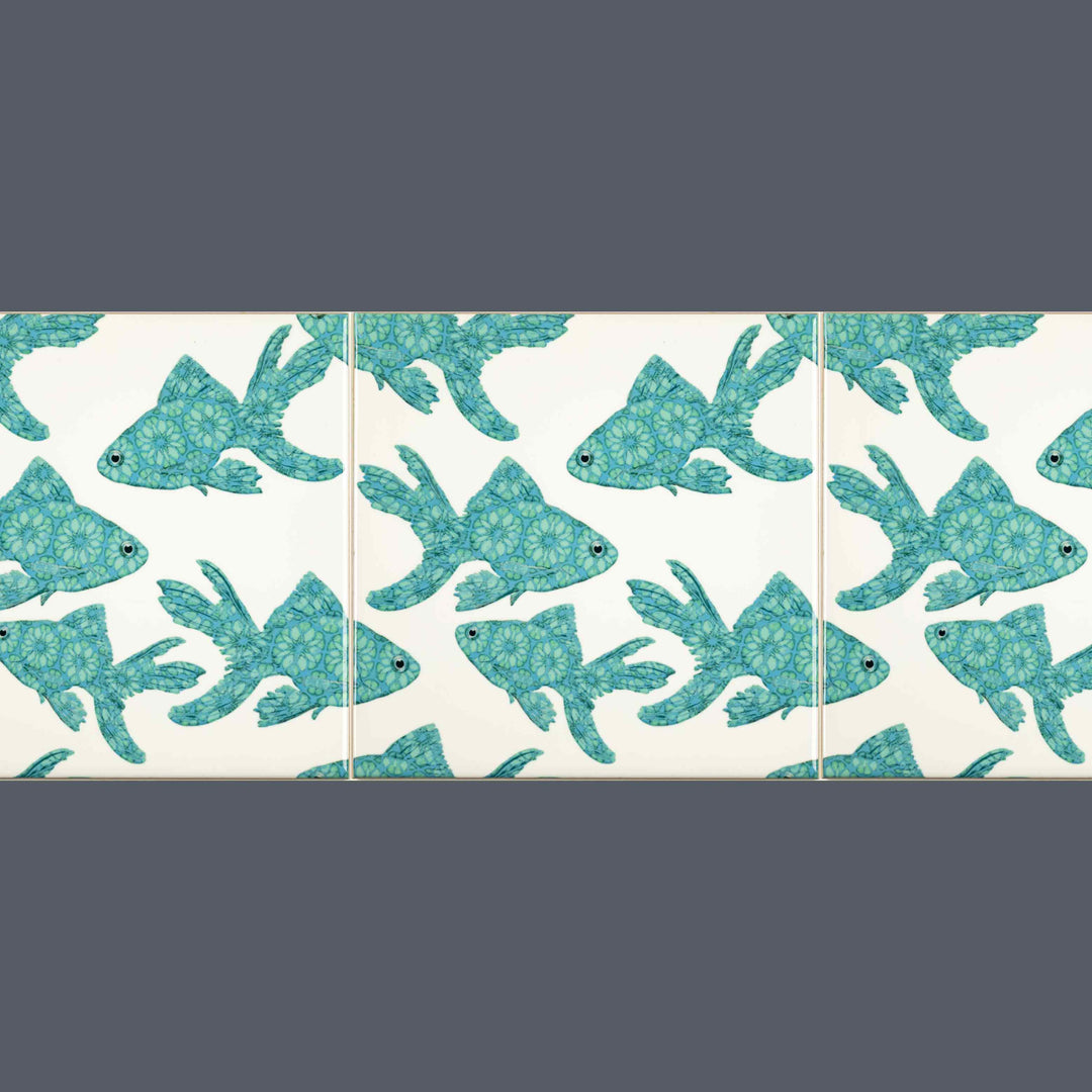Goldfish Tile - Turquoise on White