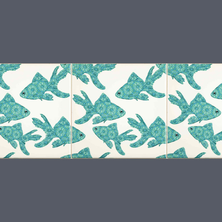 Goldfish Tile - Turquoise on White
