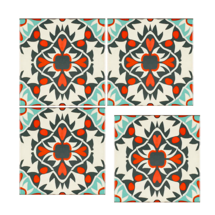 Aztec Blue Grey Orange Tiles