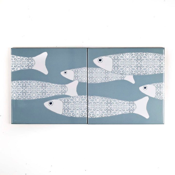 Ocean Shoal tile - Grey Blue Large Scale Border - FIRED INK Version