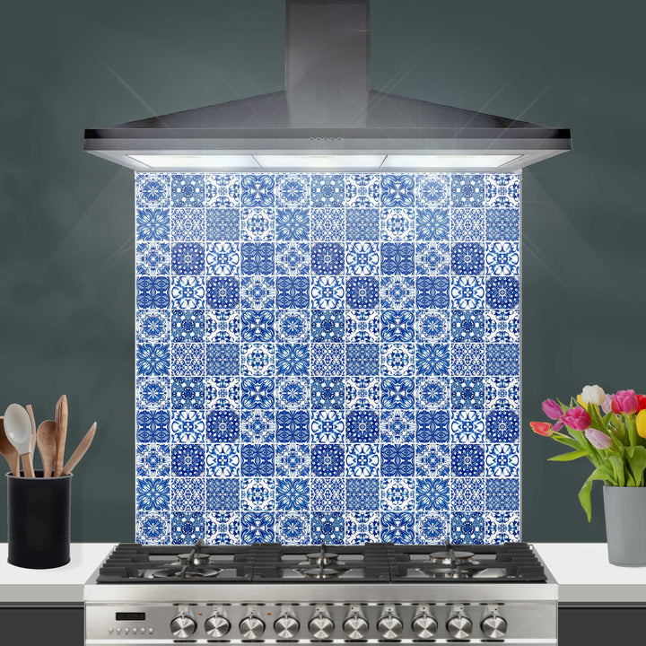 Mixed Delft Tiles Kitchen Splashback - Blue &amp; White