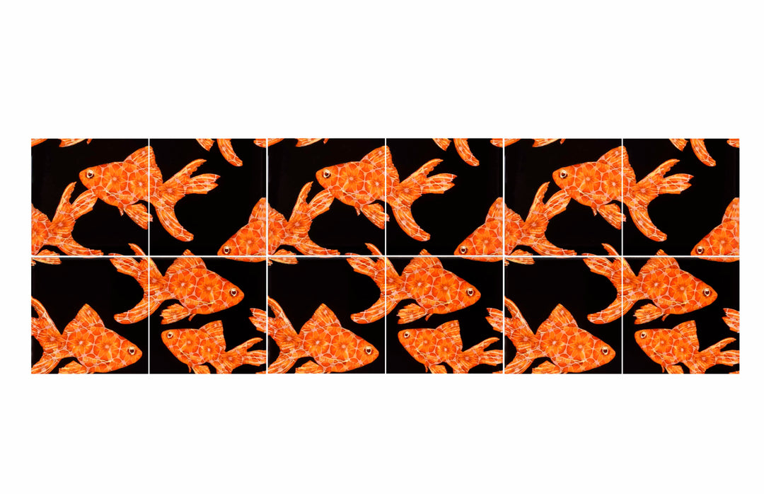 Goldfish Tile - Orange / Red on Black - Large Scale