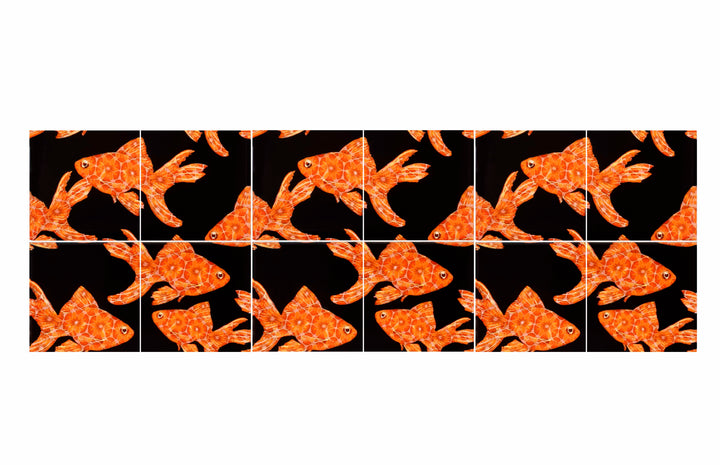 Goldfish Tile - Orange / Red on Black - Large Scale