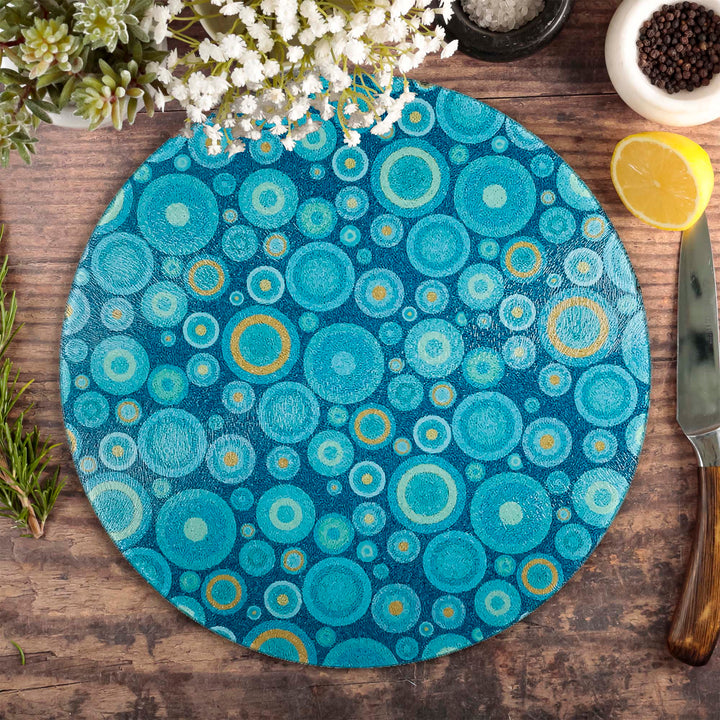 Starry Night Turquoise/Orange Chopping Board (circular)
