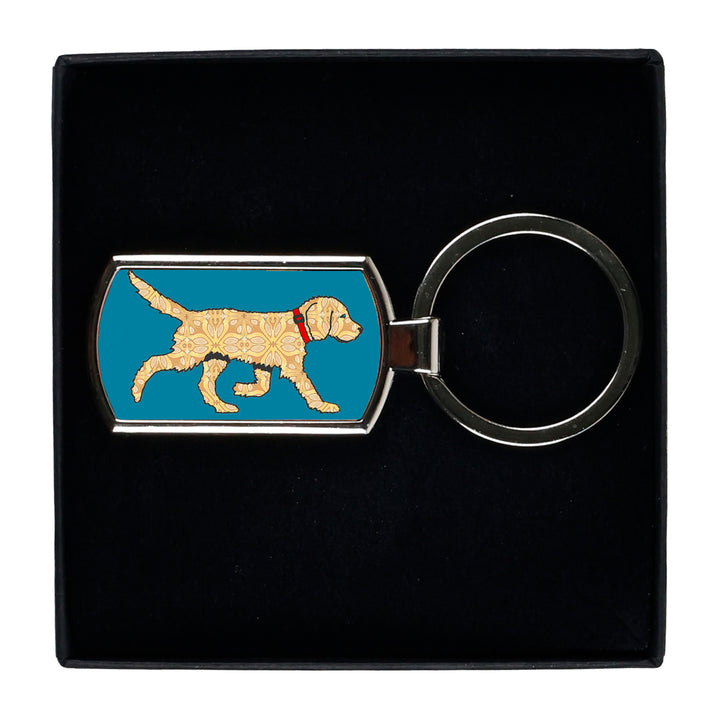 Golden Labradoodle Dog on Teal Keyring