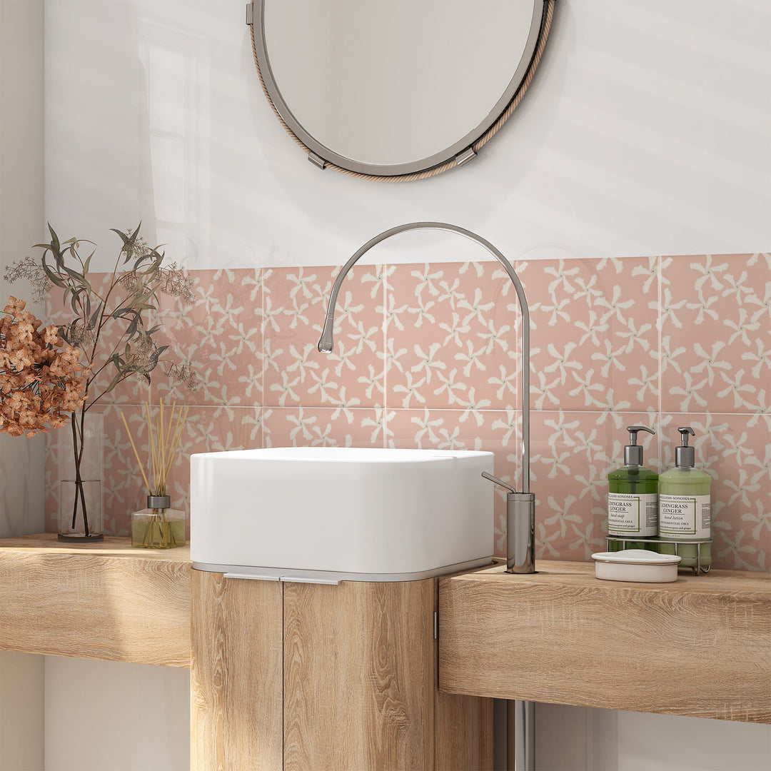 Jasmine Flower Tile - Pink &amp; White