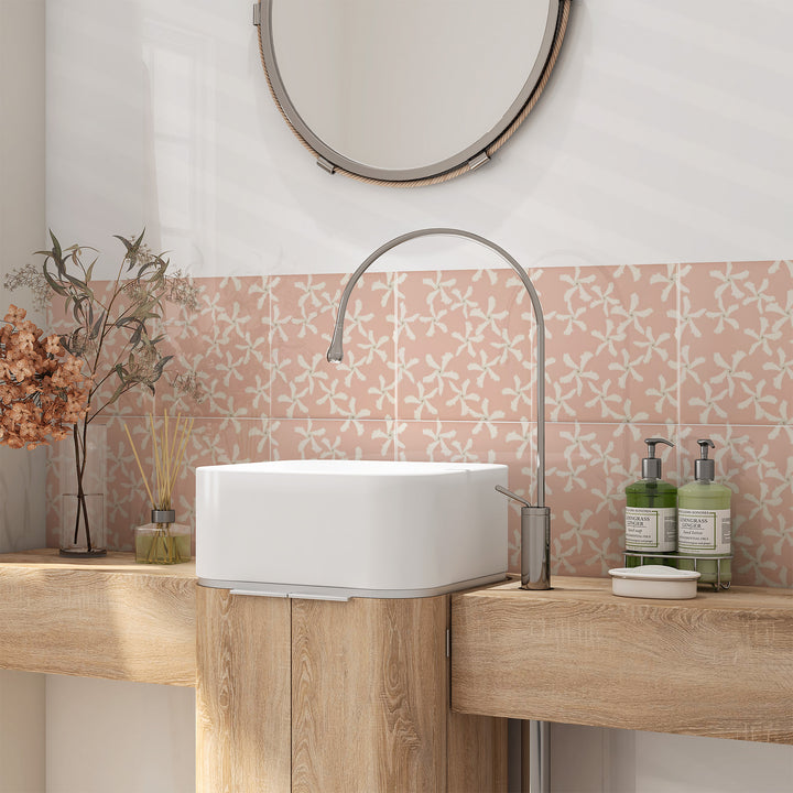 Jasmine Flower Tile - Pink &amp; White