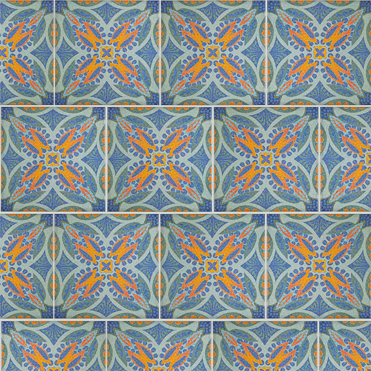 Thistle Tiles - Green Orange -  FIRED INK Version