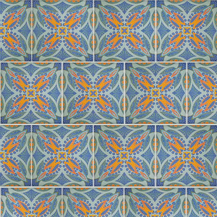 Thistle Tiles - Green Orange -  FIRED INK Version