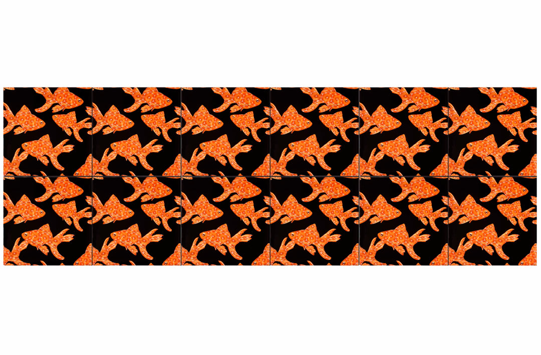 Goldfish Tile - Orange / Red on Black - Standard Scale
