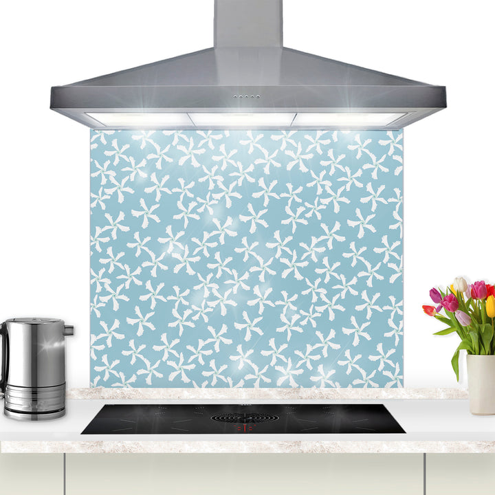 Jasmine Flower Kitchen Splashback - Aqua &amp; White