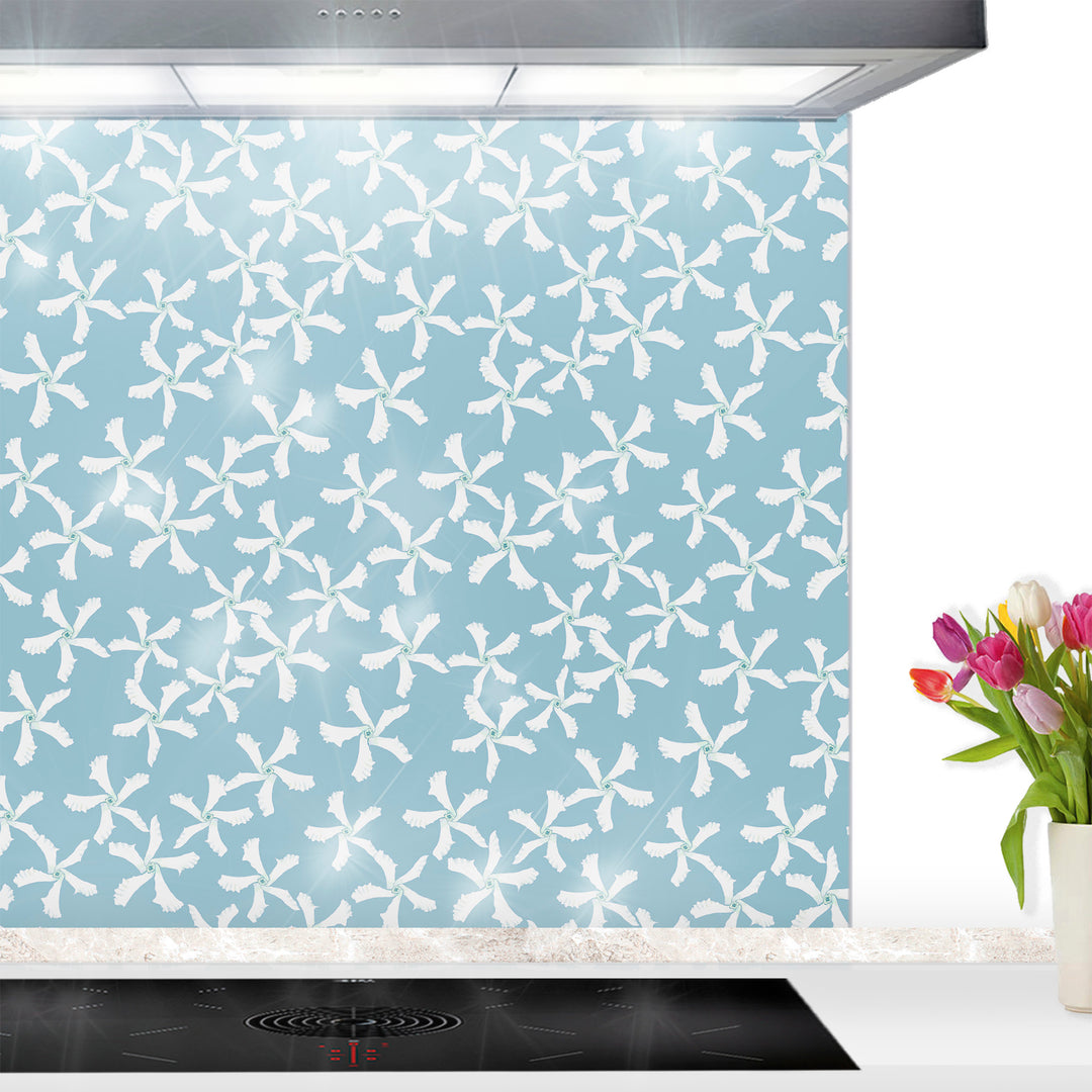 Jasmine Flower Kitchen Splashback - Aqua &amp; White