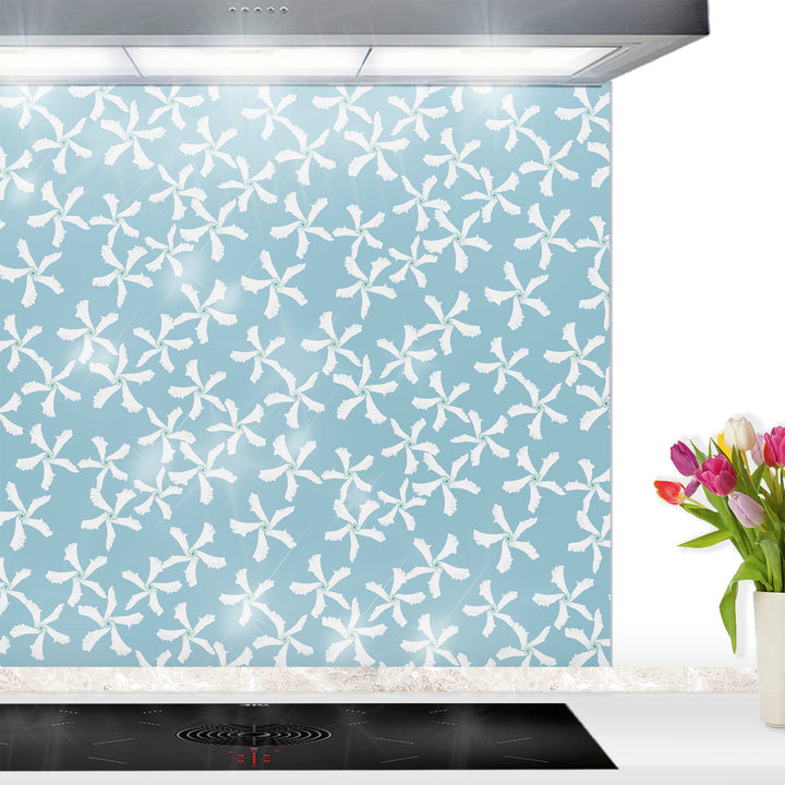 Jasmine Flower Kitchen Splashback - Aqua &amp; White