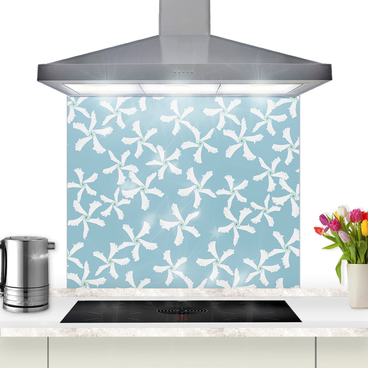Jasmine Flower Kitchen Splashback - Aqua &amp; White