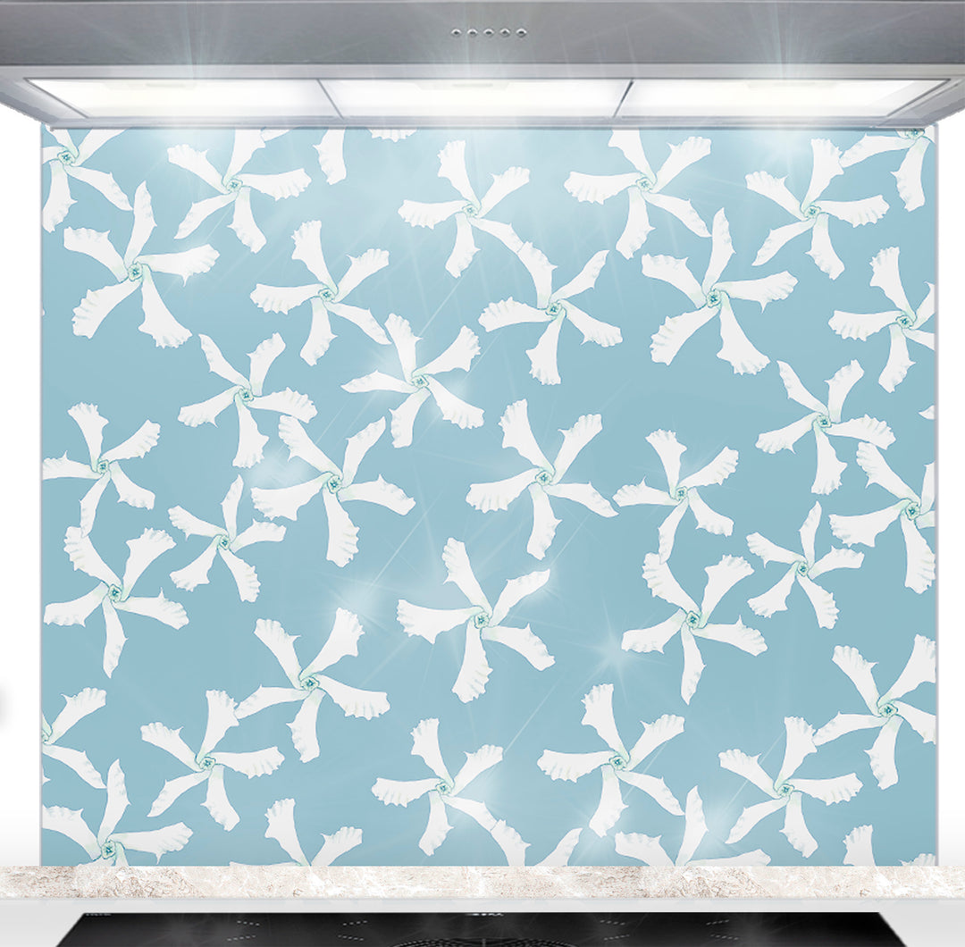 Jasmine Flower Kitchen Splashback - Aqua &amp; White