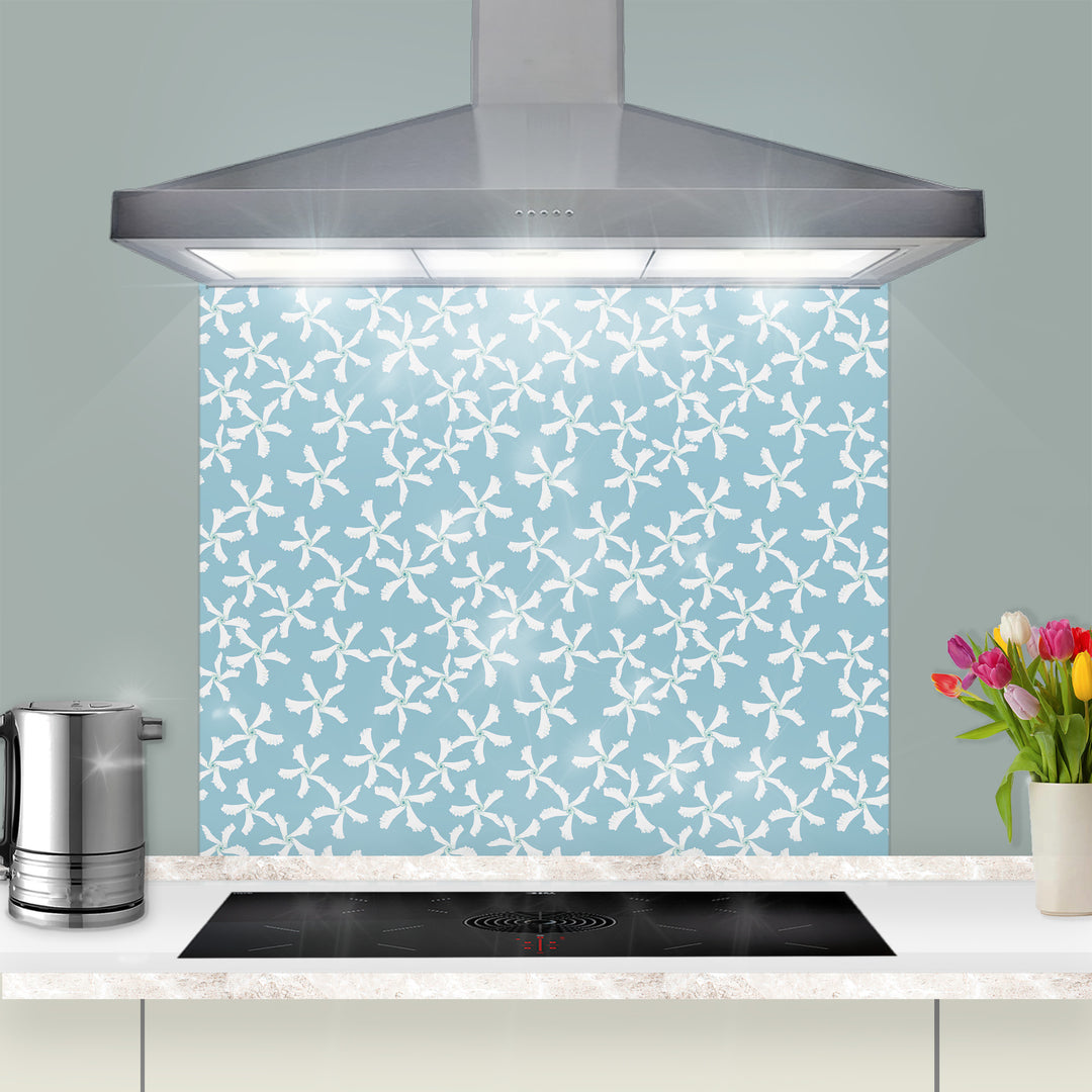 Jasmine Flower Kitchen Splashback - Aqua &amp; White