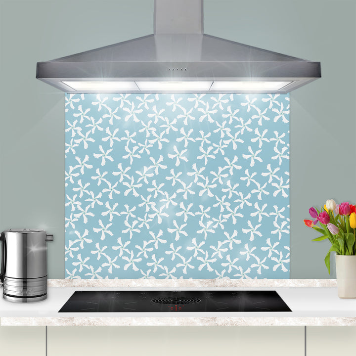Jasmine Flower Kitchen Splashback - Aqua &amp; White