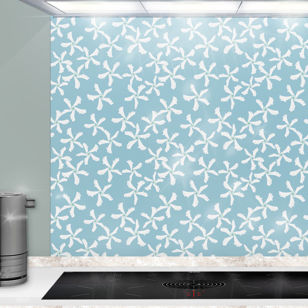 Jasmine Flower Kitchen Splashback - Aqua &amp; White
