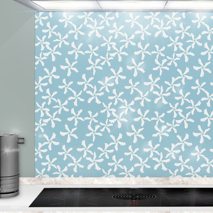 Jasmine Flower Kitchen Splashback - Aqua &amp; White