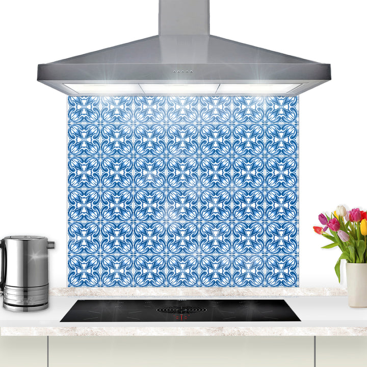 Blue Chrysanthemum Tile Kitchen Splashback - Navy &amp; White