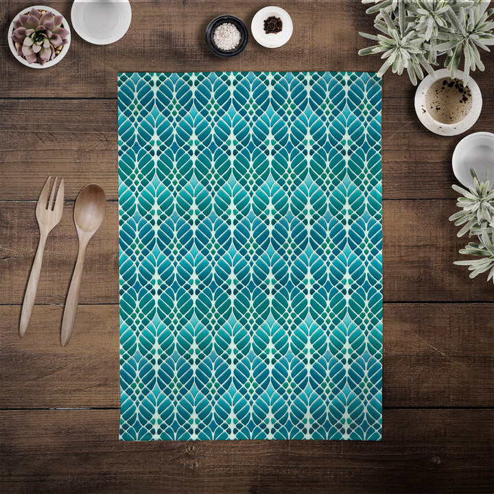 Interwoven Trees Tea Towel - Blues &amp; Turquoises