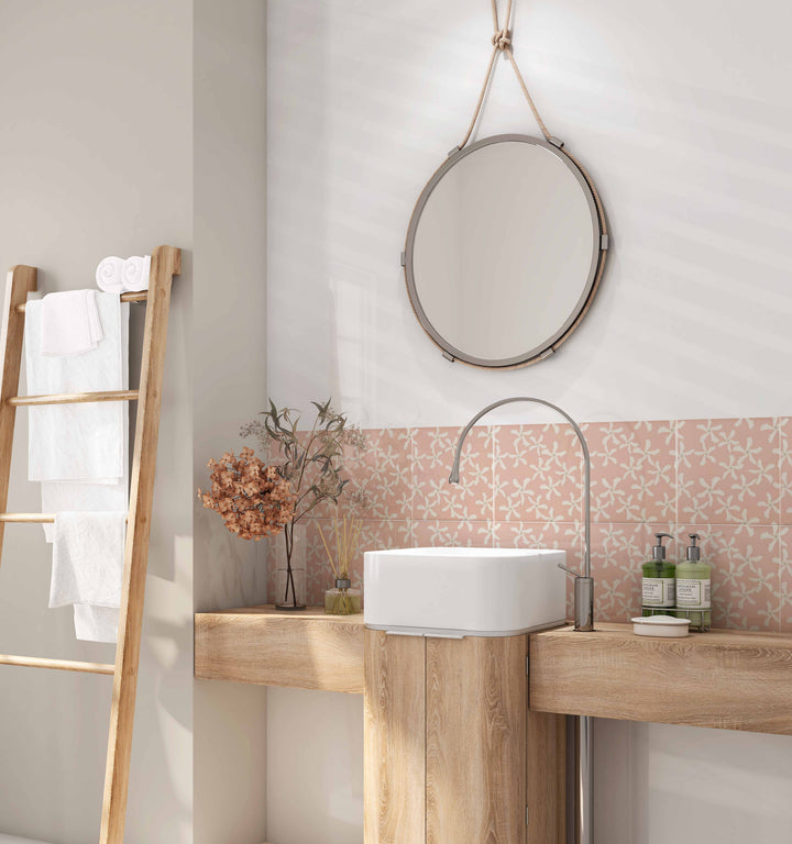 Jasmine Flower Tile - Pink &amp; White