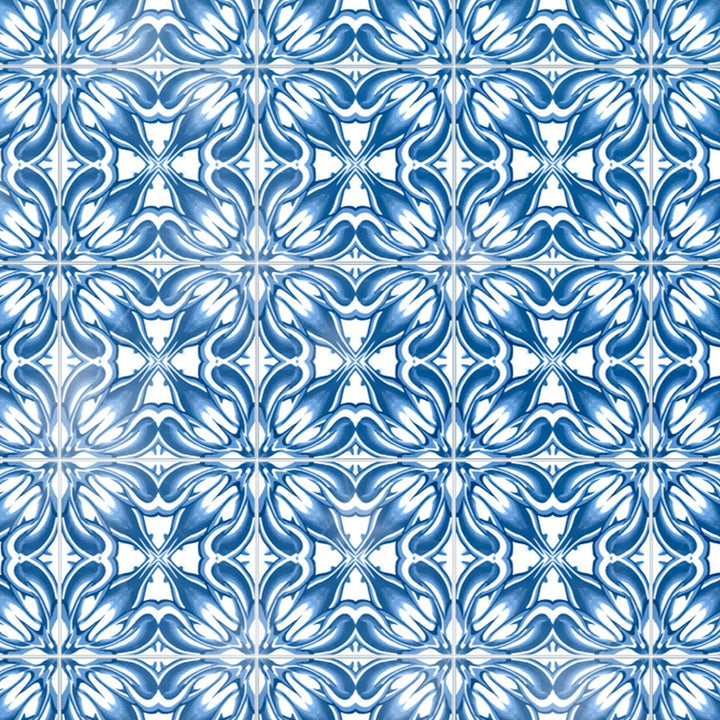 Blue Chrysanthemum Tile Kitchen Splashback - Navy &amp; White
