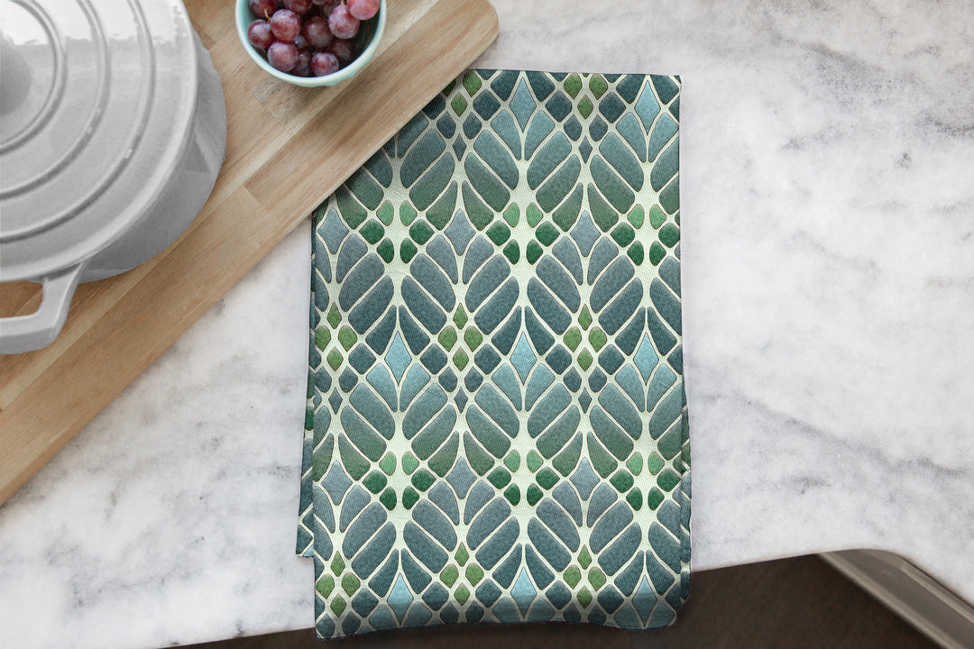 Interwoven Trees Tea Towel - Greens &amp; Greys