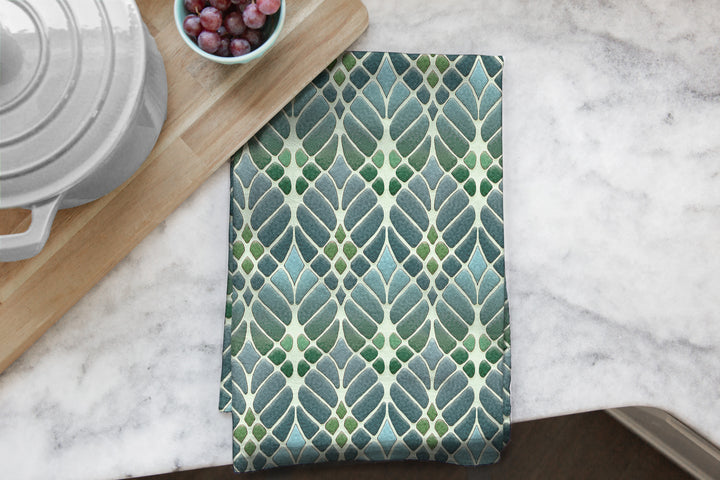 Interwoven Trees Tea Towel - Greens &amp; Greys