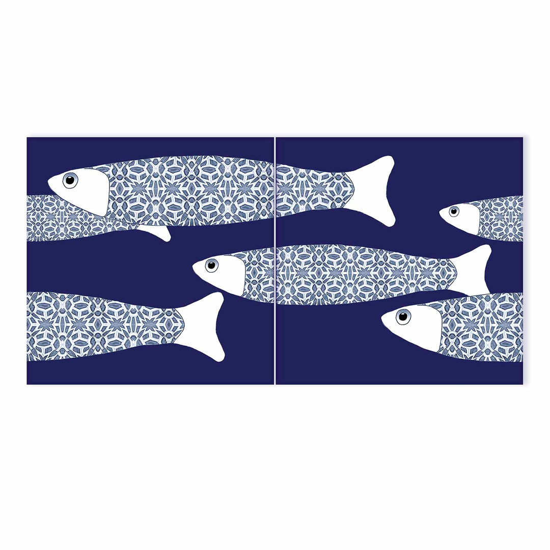 Ocean Shoal Tile  - Large Scale BORDER - Navy Blue - FIRED INK Finish