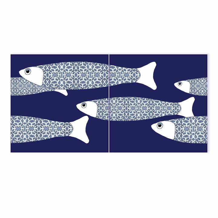 Ocean Shoal Tile  - Large Scale BORDER - Navy Blue - FIRED INK Finish